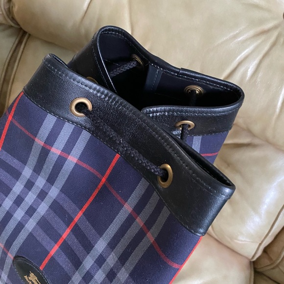 Vintage Burberry Bag COA Nova Check Drawstring Bucket Backpack Navy - Picture 10 of 15